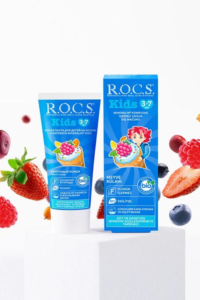 R.O.C.S. Fluoride-Free Toothpaste Developed for Children 3-7 Years Old Fruit Cone Taste for Deciduous/Permanent Teeth 45g