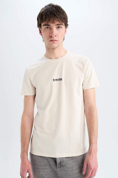 DeFacto New Season 100% Cotton Slim Fit Slim Fit Crew Neck Printed Short Sleeve T-Shirt