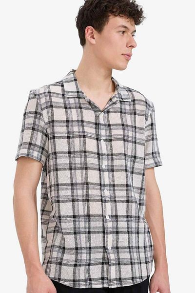 DeFacto New Season Regular Fit Polo Collar Checkered Summer Cotton Short Sleeve Shirt