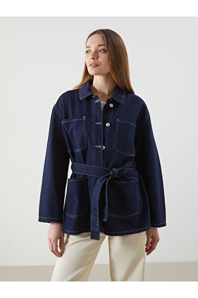 LC Waikiki Indigo Shirt Collar Women's Jean Jacket