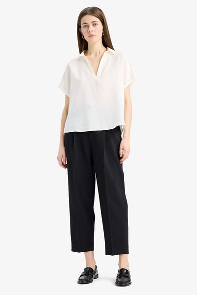 DeFacto Comfort Fit πουκάμισο γιακά Basic μονόχρωμη κοντομάνικη μπλούζα E5989ax25sp