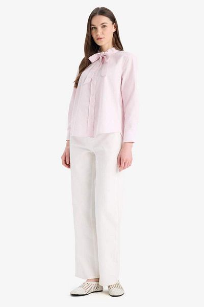 DeFacto Relax Fit Bow Collar Striped Glitter Fabric Long Sleeve Hijab Shirt Tunic E7976Ax25Sm