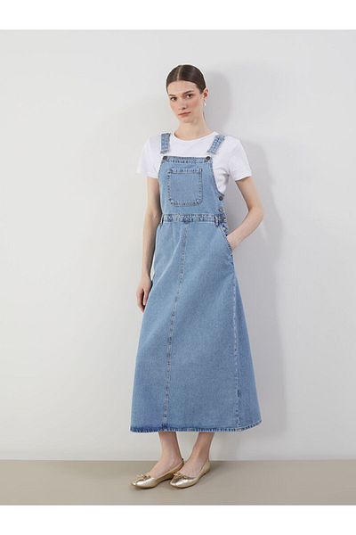 LC Waikiki New Season Square Collar Straight Strap Women's Jean Salopet Dress - S5Gp26Z8