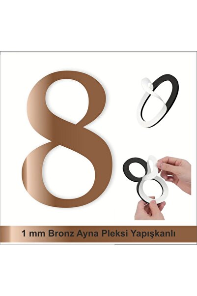 zafrakreklam Kapı Daire Numarası 1 mm Bronz Ayna Pleksi Yapışkanlı  No - 8 Sekiz