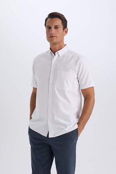 DeFacto New Season 100% Cotton Regular Fit Polo Neck Oxford Summer Short Sleeve Shirt