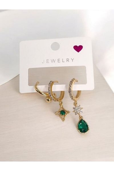 shop Green Drop Stone 3 Piece Earring Set