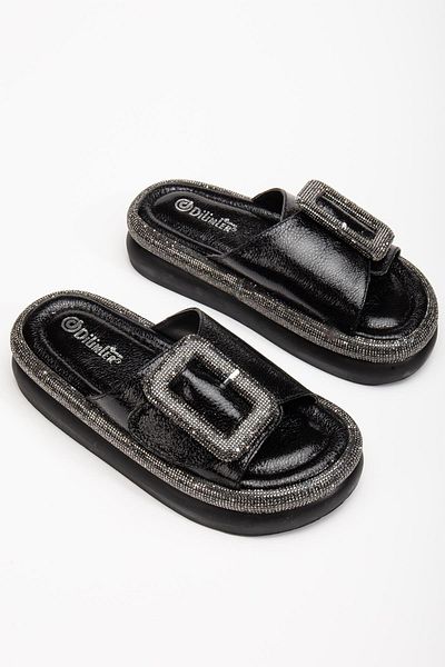 Dilimler Ayakkabı Women's Stone Slippers Black Sole Detailed Design