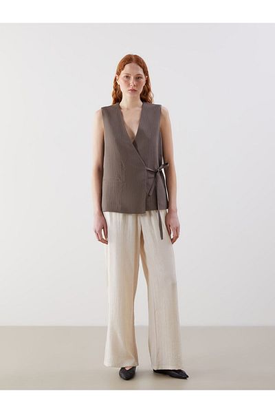 LC Waikiki Lcw Vision Khaki V-Neck Striped Women's Classic Vest