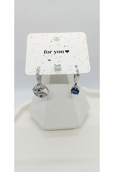 ndjewelry مجموعة أقراط من الحجر الأزرق اللون الفضي