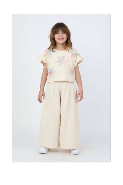 Butik Floral Patterned Wide Leg Cream Set