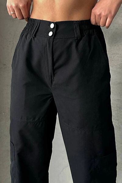 bacc Women's Black Parachute Fabric Pocket Cargo Jogger Pants Bchn- 2525338