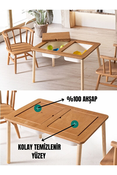 MONTESSORİ ÇİFT HAZNELİ 2 SANDALYELİ AKTİVİTE MASASI REMY