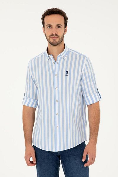 U.S. Polo Assn. Cămașă confortabilă albastră cu mânecă lungă pentru bărbați TEKSPOR 189704 .9