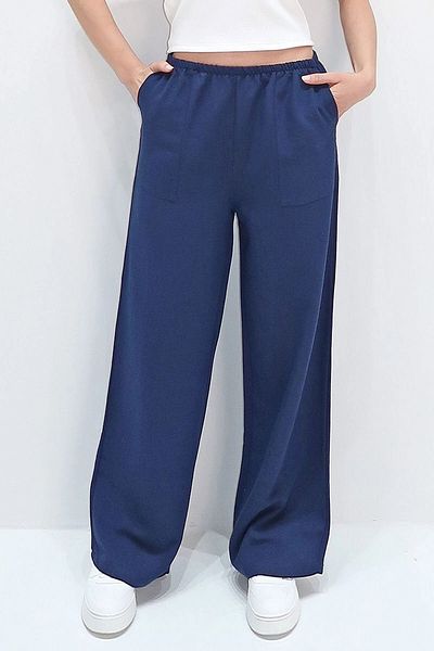 bacc Navy Blue Double Pocket Summer Linen Woven Trousers Bcir- 251001
