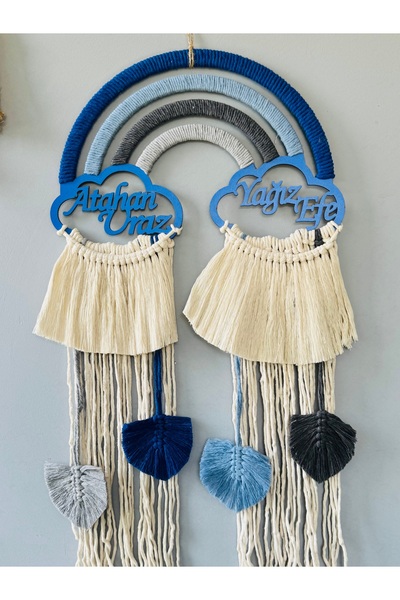 renkli mi renkli tasarım dünyası İkiz bebek kapı süsü makrome iki isimli kapı süsü dekorasyon