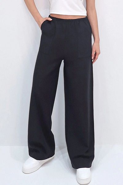 bacc Women's Black Double Pocket Summer Linen Woven Trousers