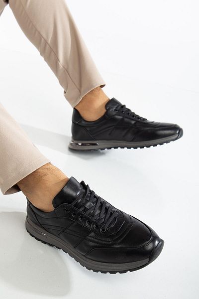 Dilimler Ayakkabı Genuine Leather Men's Casual Shoes Black Heel Metal Coated Flat Sole