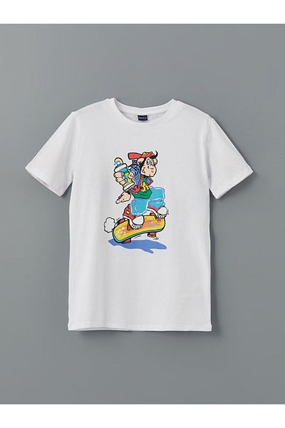 LC Waikiki Νέα σεζόν Crew Neck Nostalgic Monkey Printed Boy's Tisort - S5H428Z4