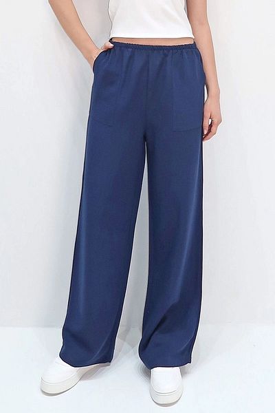 bacc Navy Blue Double Pocket Summer Linen Woven Trousers Bcir- 251001