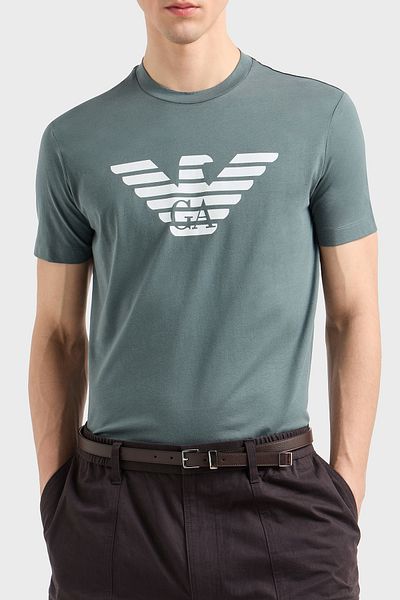 Emporio Armani Tricou din bumbac cu decolteu rotund cu logo pentru bărbați 8N1TN5 1JPZZ M9061