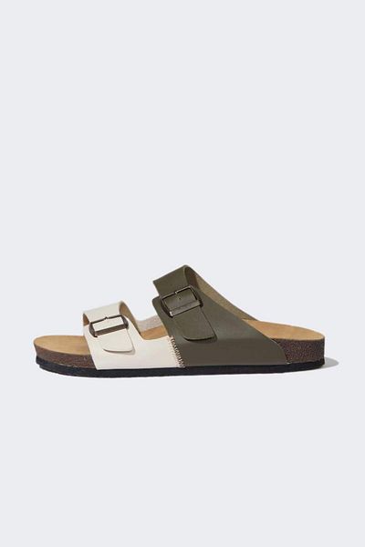 DeFacto New Season Men's Flat Sole Double Banded Faux Leather Slippers