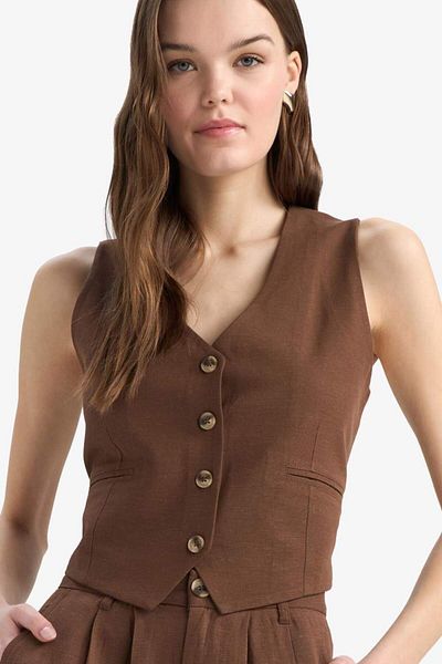 DeFacto V-Neck Linen Blended Blazer Vest E6209Ax25Sp