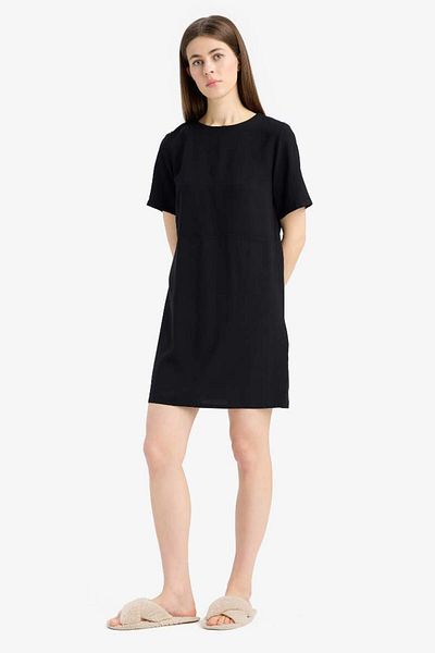 DeFacto Μίνι φόρεμα με κοντό μανίκι με λαιμόκοψη New Season Basic