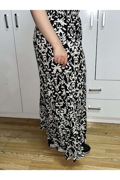 hoaryage Fusta etnică boemă - Rochie de plajă de vacanță cu talie elastică și volane în 3 straturi