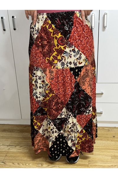 hoaryage Ethnic Bohemian Skirt - Holiday Beach Dress with Elastic Waist and 3 Layers of Ruffles