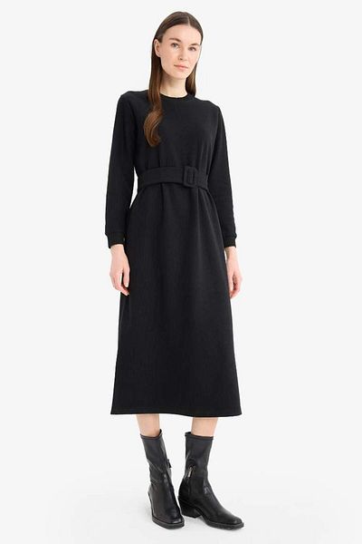 DeFacto New Season Crew Neck Basic Plain Thessaloniki Fabric Midi Dress