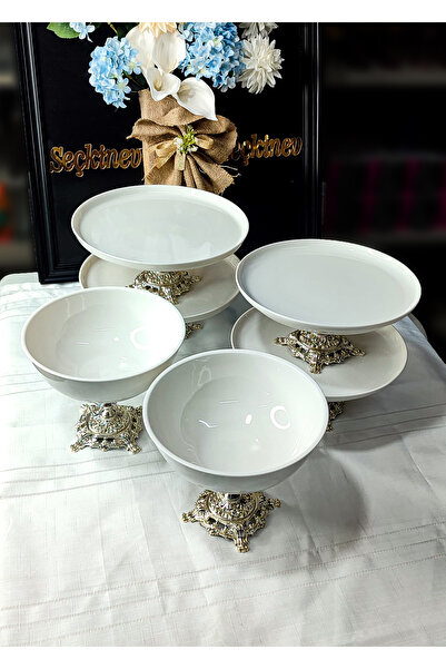 SEÇKİNEV Bergamo Porcelain Oval Off White (Cream) 6 Piece Table Presentation Set
