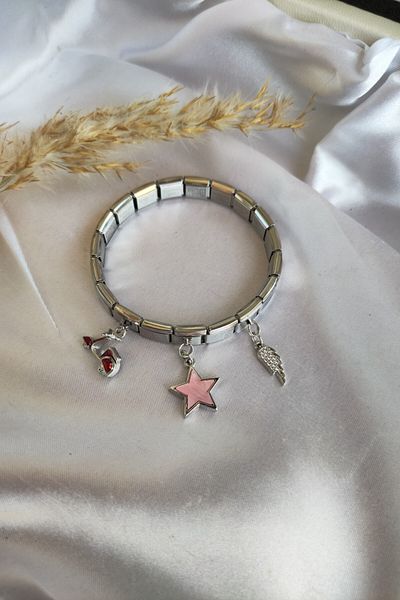 Lynare Italian Charm Bracelet and Adjustable Silver Steel Bracelet with 3 Dangle Charms