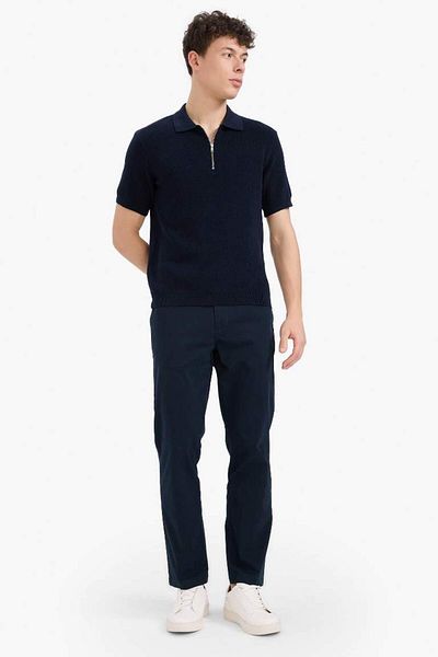 DeFacto New Season 100% Cotton Standard Fit Πλεκτό μπλουζάκι πόλο με κοντό μανίκι με μισό φερμουάρ