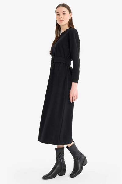 DeFacto New Season Crew Neck Basic Plain Thessaloniki Fabric Midi Dress