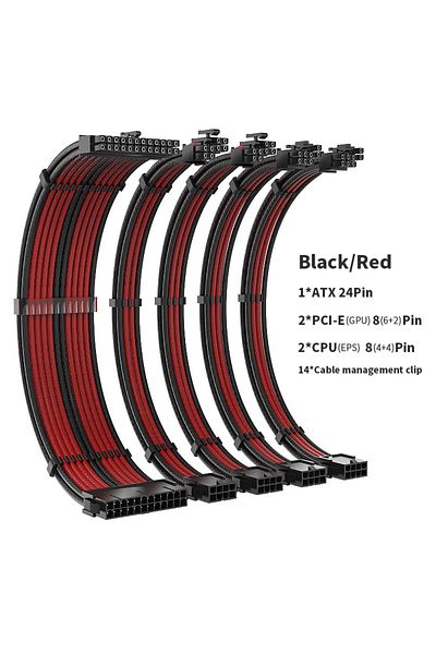 Choice مجموعة كابل تمديد PSU من سلسلة TC-35 من E TEUCER كابل بلون سادة مقاس 350 مم ATX24Pin PCI-E8Pi.