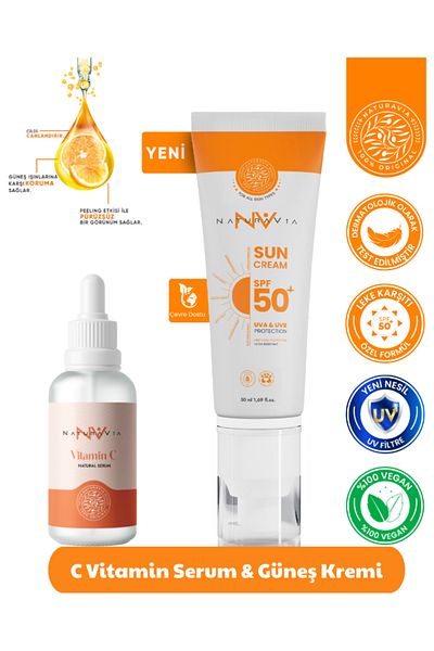 NATURAVIA COSMETICS Vitamin C Serum 30 ml & Sunscreen 50 ml Spf 50+