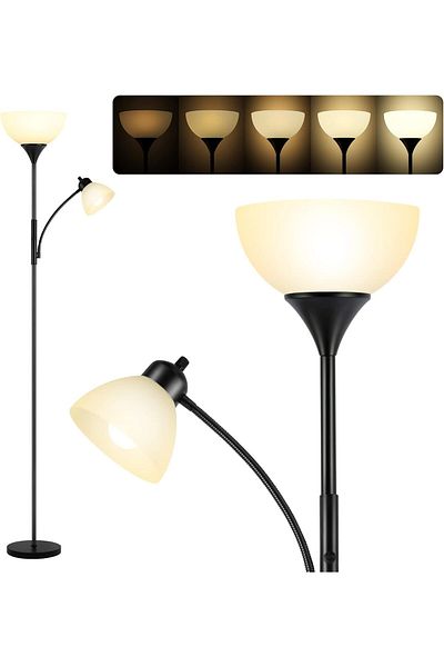 COOYA Floor Lamps, LED Modern Simple White Double Head 12W,Energy Saving for Bedroom,Living Room,Office