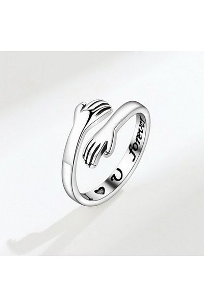 Choice خاتم عناق يد على شكل قلب رومانسي قابل للتغيير RI22Y0266-1 للنساء والرجال، أحبك للأبد، قابل للتعديل