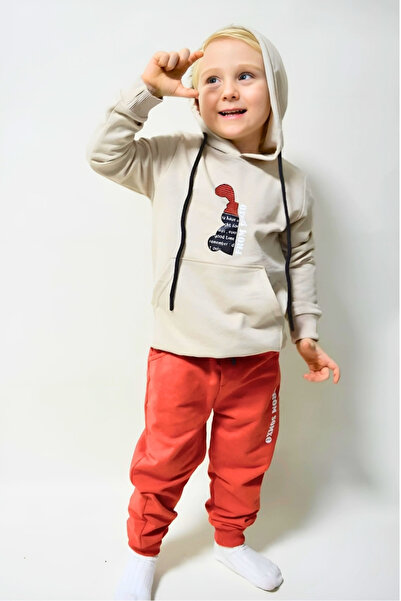 Minibey Hooded Kangaroo Pocket Printed Children's Suit