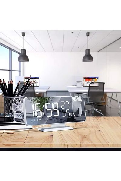 COOYA 7.4 Inch Mirror Digital Alarm Clock,Dual AlarmsTime Projection&Brightness Dimmer,Radio Function