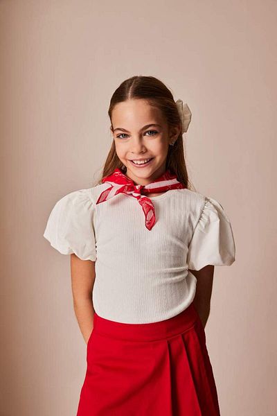DeFacto Nou sezon pentru fete 23 aprilie Ziua Copilului Tricou cu mânecă scurtă cu decolteu în volan