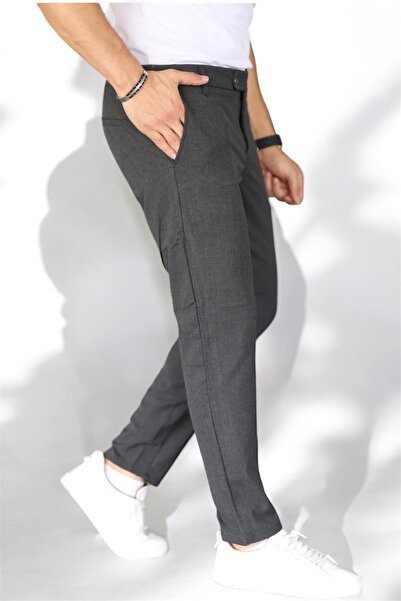 Aldiva Erkek Koyu Gri Renk Italyan Kesim Kaliteli Esnek Likralı Bilek Boy Kumaş Pantolon