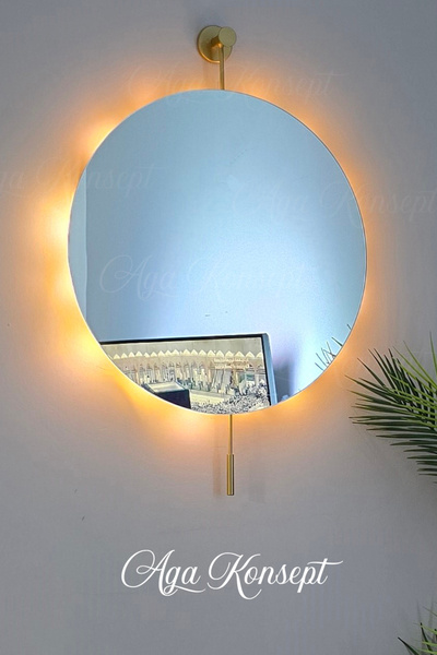 AGA KONSEPT Led'li Primex Gold Ayna 54x80 Cm Pilli Kablosuz Dekoratif Duvar S...