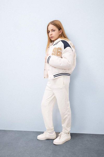 DeFacto New Season Girl's Water Repellent Inflatable Bomber Coat with Hooded College Collar Embroidered Pockets