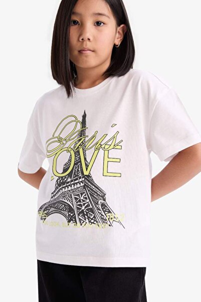 DeFacto Girls' Relax Fit Crew Neck Printed Short Sleeve T-Shirt E0353A825Sm