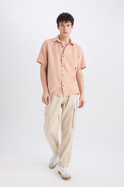 DeFacto 100% βαμβακερό Relax Fit Linen Look Παντελόνι με φερμουάρ ίσιο πόδι D9868ax25sp
