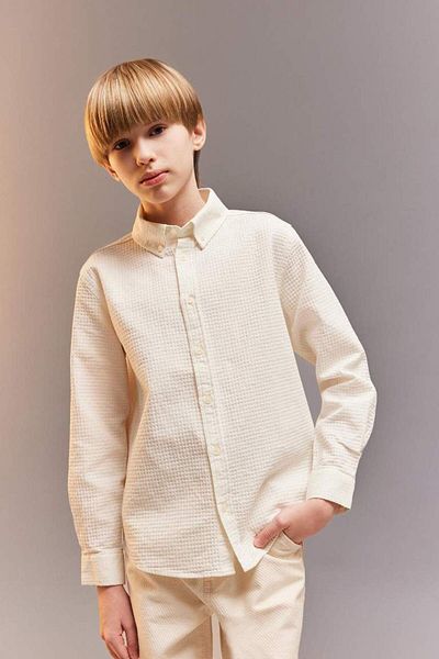 DeFacto New Season Boy's Polo Neck Textured Long Sleeve Shirt