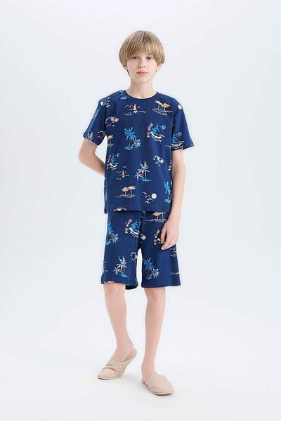 DeFacto New Season Boys' Pajama Set Patterned Short Sleeve Top Shorts