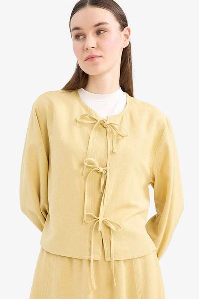 DeFacto New Season Relax Fit Front Tie Linen Long Sleeve Hijab Blouse