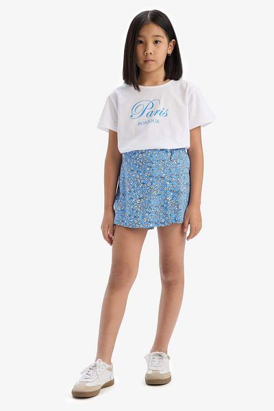 DeFacto Set 2 piese pentru fete Tricou cu mânecă scurtă cu imprimeu Fusta scurtă cu flori E1259a825sm